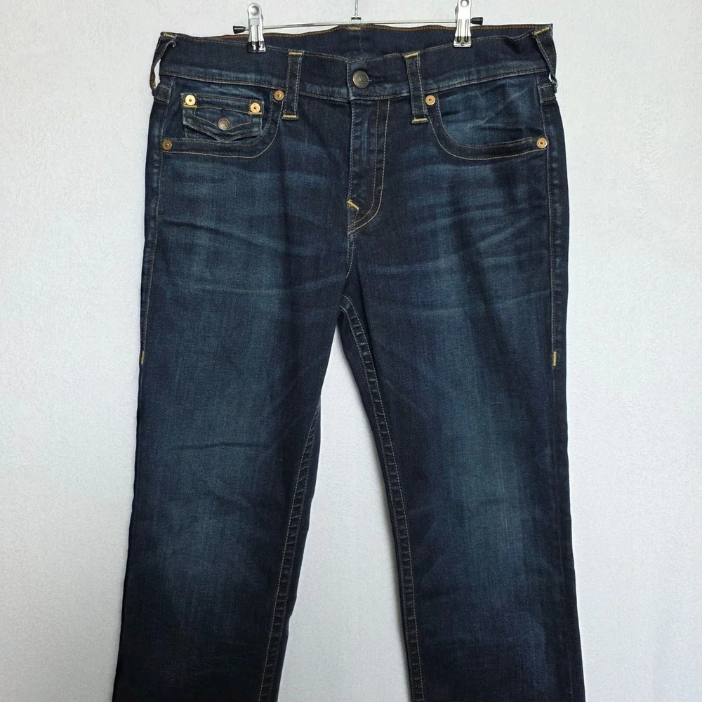 True Religion Ricky Flap SE Jeans Mens 34 Dark Indigo Excellent Relaxed Straight